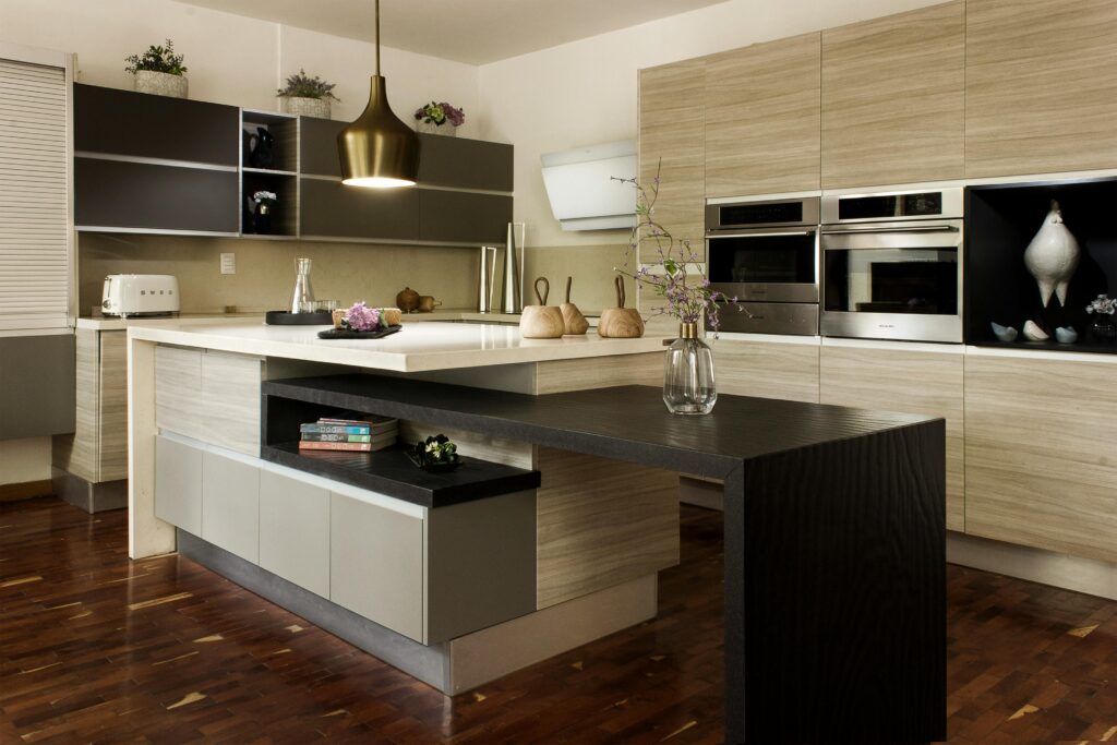 Contemporary kitchen in Mexico City featuring minimalist design and stylish decor.